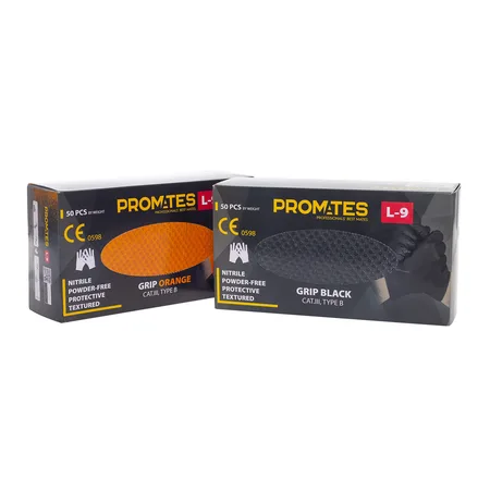 RĘKAWICE NITRYLOWE WZMAC. PROMATES GRIP BLACK S OP. 50SZT