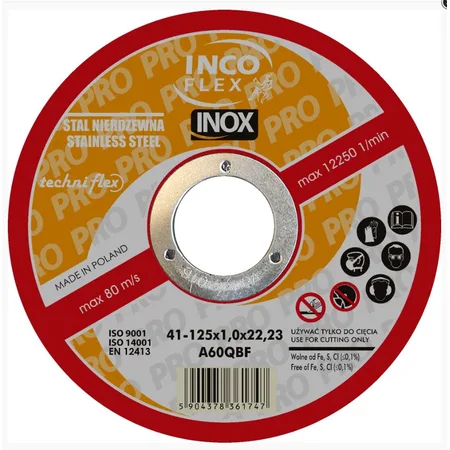 TARCZA PŁASKA INOX T1A 125*1.0*22